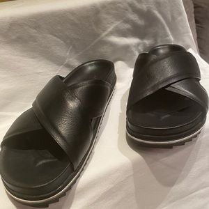 J/Slides black leather slides